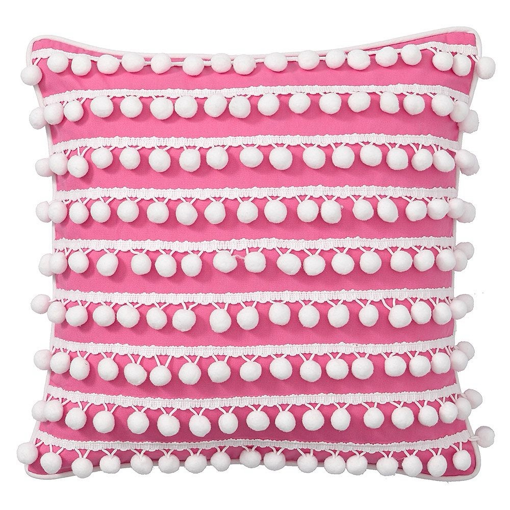 Pom Pom Pillow PB Teen White Hot Pink 15" x 15"